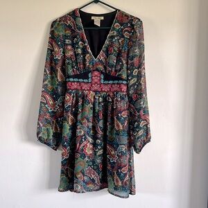 Flying Tomato paisley and embroidered long sleeve dress